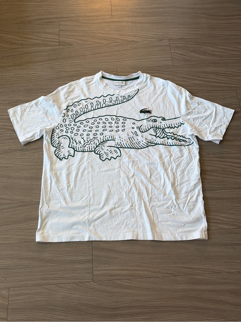 Lacoste White Short Sleeve Tee with Green Crocodile Graphic